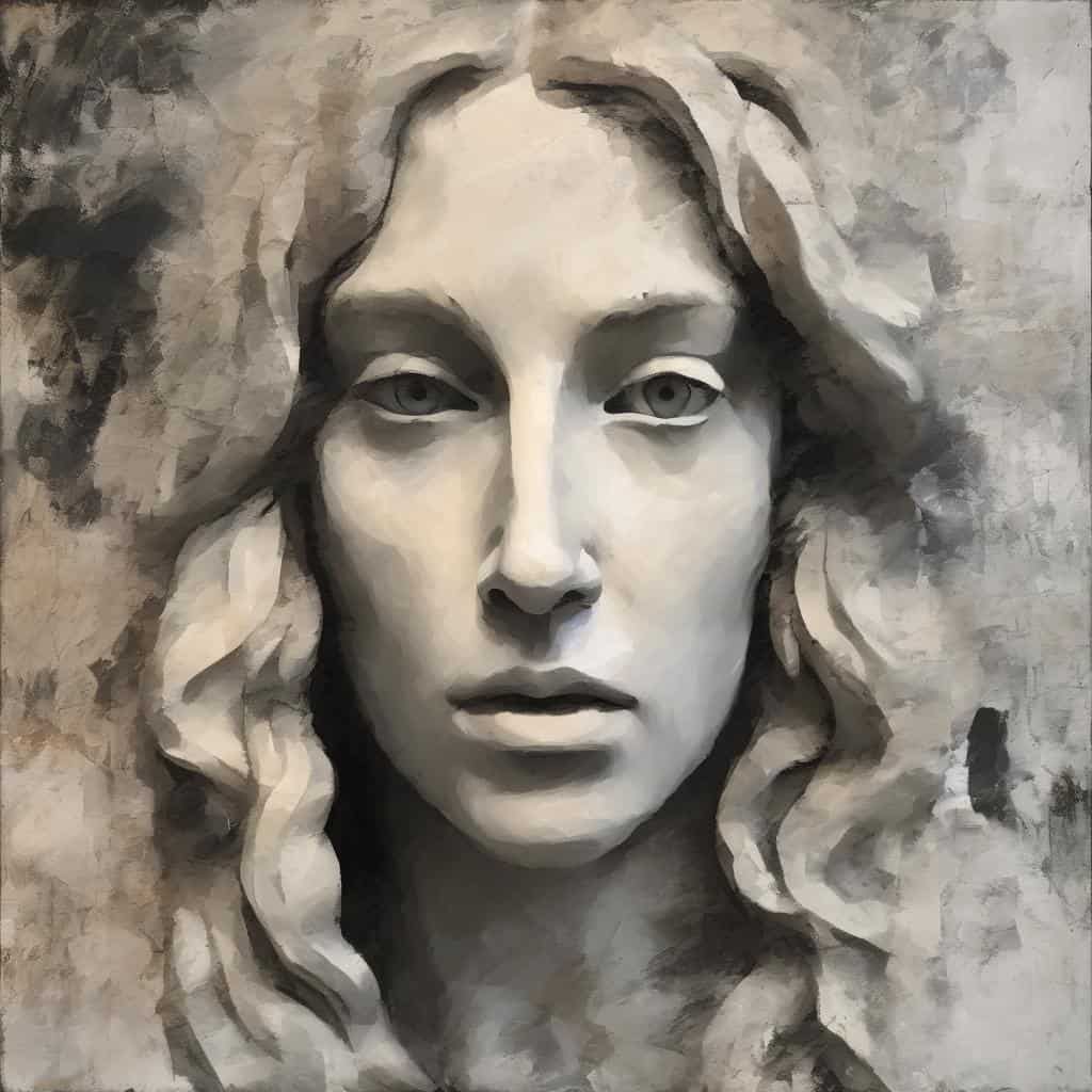 Ανθρώπινο πορτρέτο σε στυλ συμβολικής τέχνης, έκφραση και ερμηνεία προσώπου.