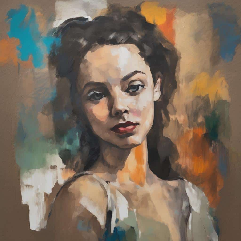 Χαριτωμένη γυναίκα πορτραίτο με ζωγραφική τεχνική, αισθητική και συμβολική γλώσσα.